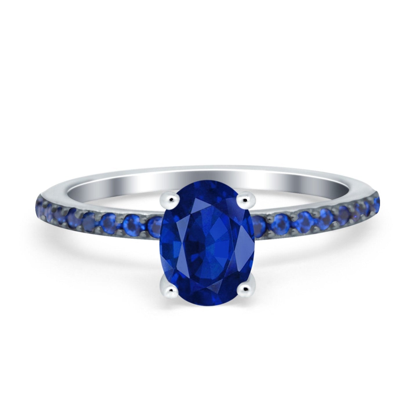 Oval Art Deco Engagement Ring Side Stone Sapphire Simulated Blue Sapphire CZ