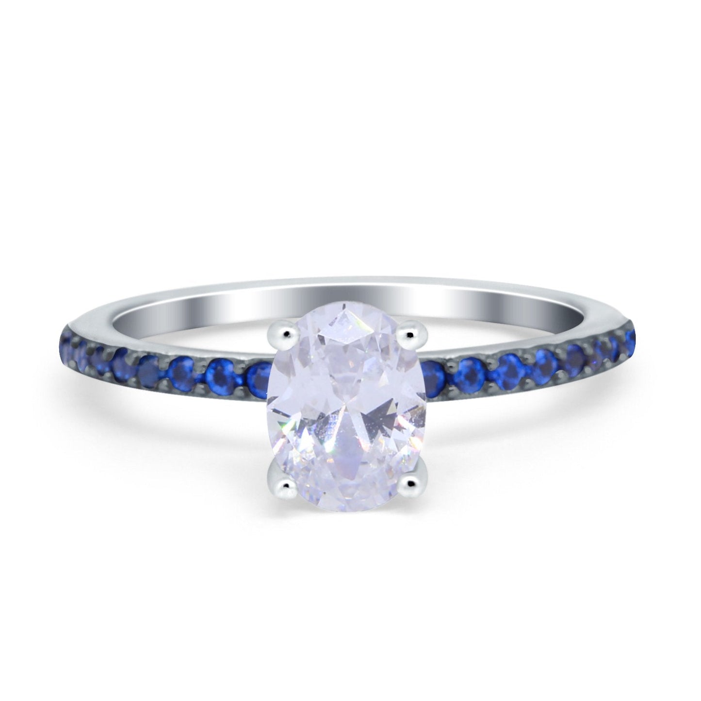 Oval Art Deco Engagement Ring Side Stone Sapphire Simulated Cubic Zirconia