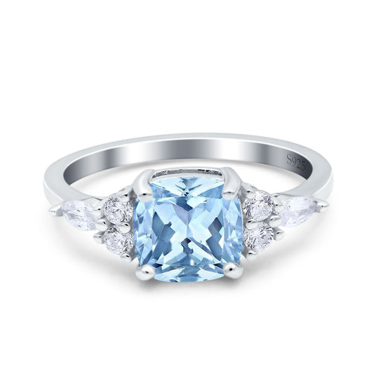 Cushion Art Deco Aquamarine CZ Engagement Ring