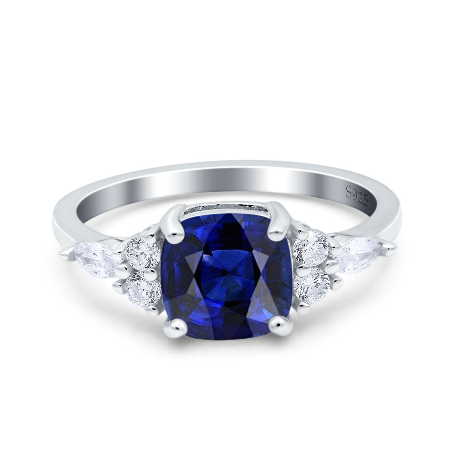 Cushion Cut Art Deco Simulated Blue Sapphire CZ Engagement Ring