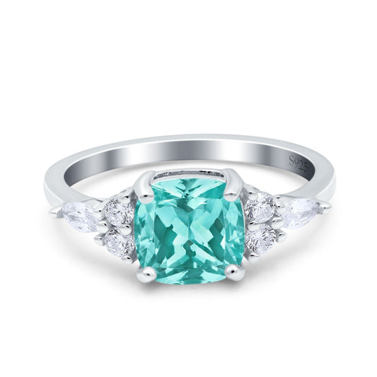 Cushion Cut Art Deco Engagement Ring Simulated Paraiba Tourmaline CZ