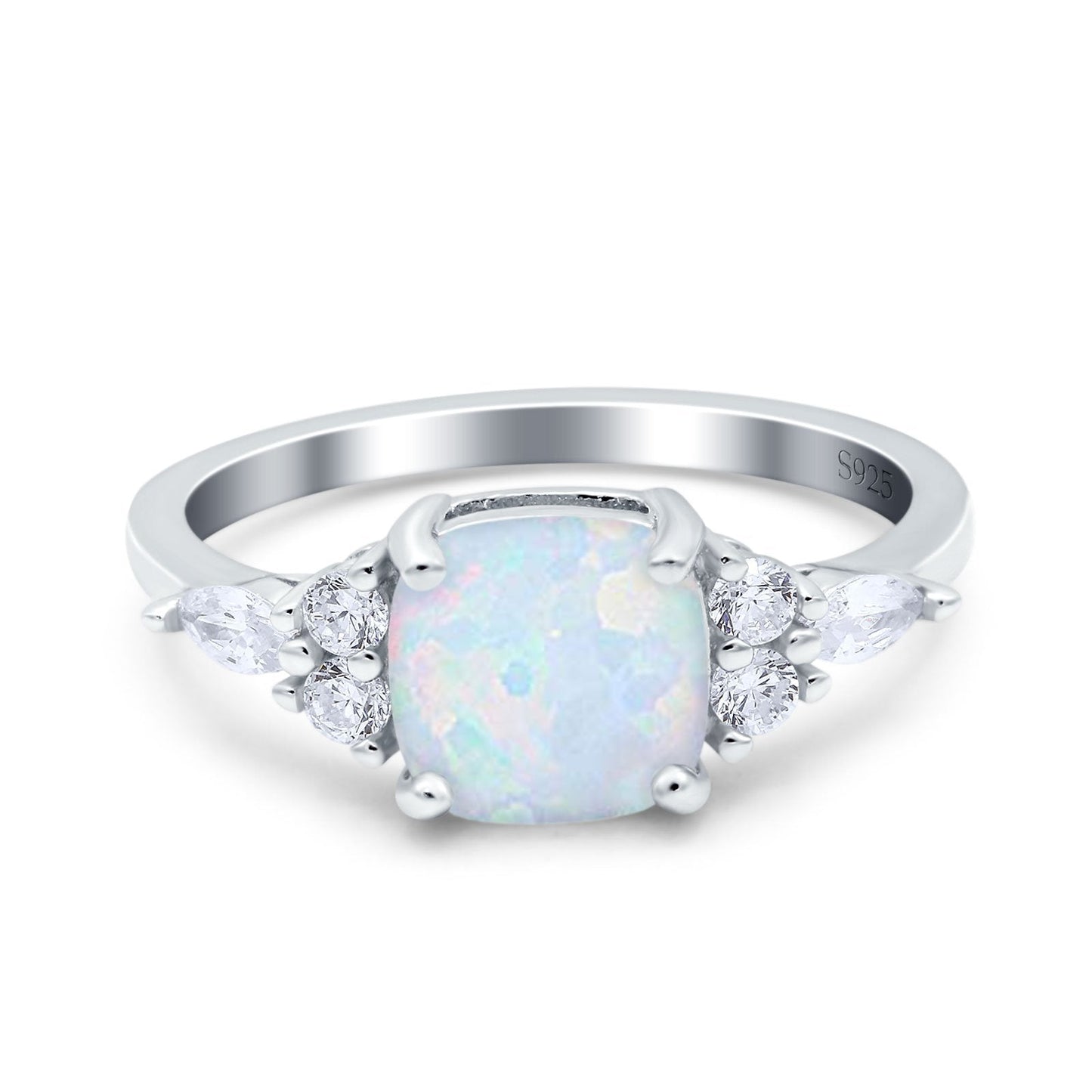 Cushion Cut Art Deco Engagement Ring Lab Created White Opal