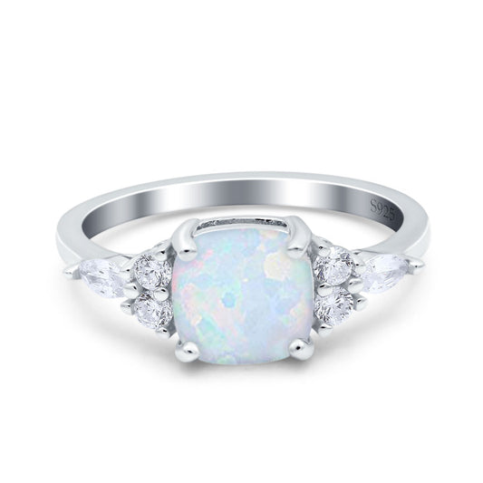 Cushion Cut Art Deco Engagement Ring Lab Created White Opal