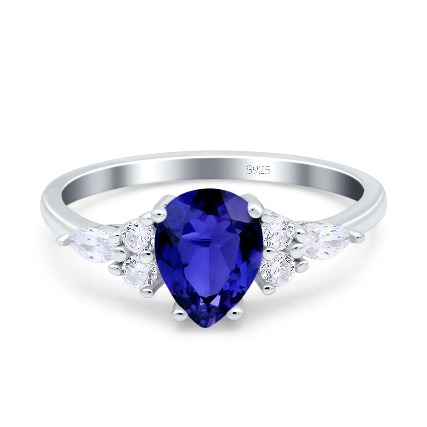 Teardrop Pear Art Deco Wedding Ring Simulated Blue Sapphire CZ