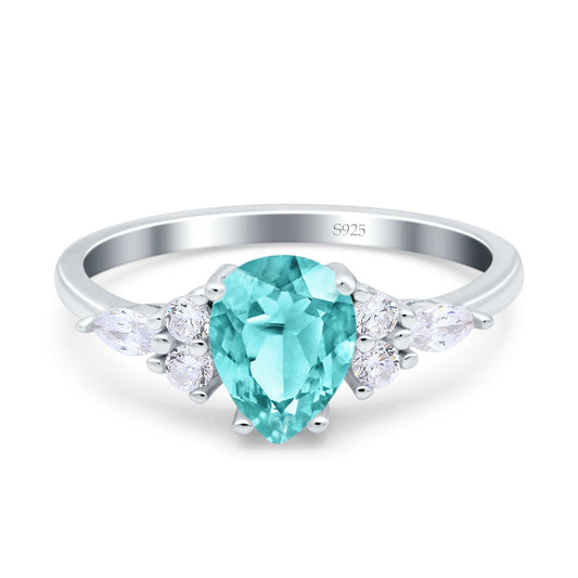 Teardrop Pear Art Deco Wedding Ring Simulated Paraiba Tourmaline CZ