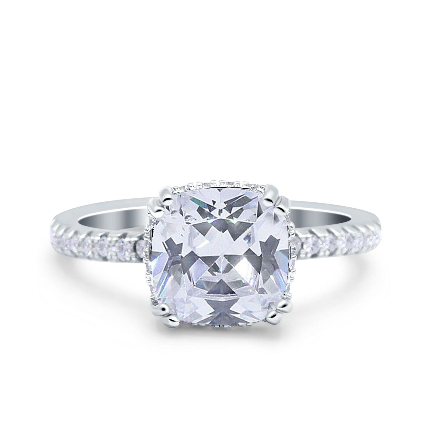 Half Eternity Art Deco Cushion Cut Wedding Bridal Ring Simulated Cubic Zirconia