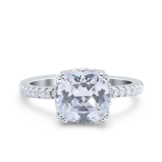 Half Eternity Art Deco Cushion Cut Wedding Bridal Ring Simulated Cubic Zirconia