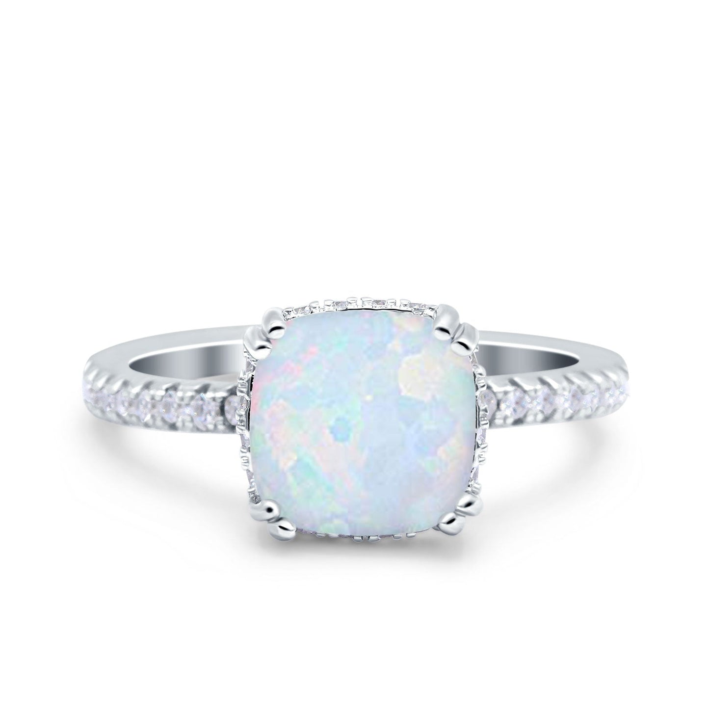 Half Eternity Art Deco Cushion Cut Wedding Bridal Ring Lab Created White Opal