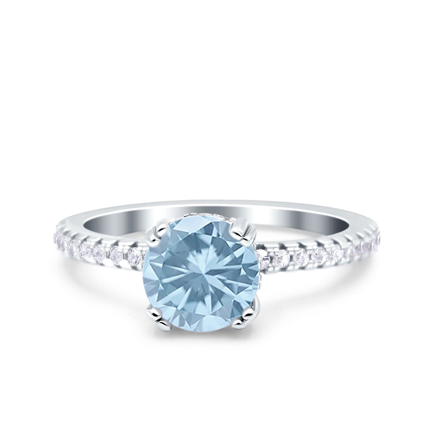 Art Deco Wedding Bridal Ring Half Eternity Round Simulated Aquamarine CZ