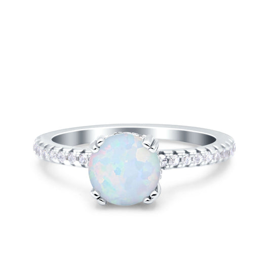 Art Deco Wedding Bridal Ring Half Eternity Round Lab Created White Opal