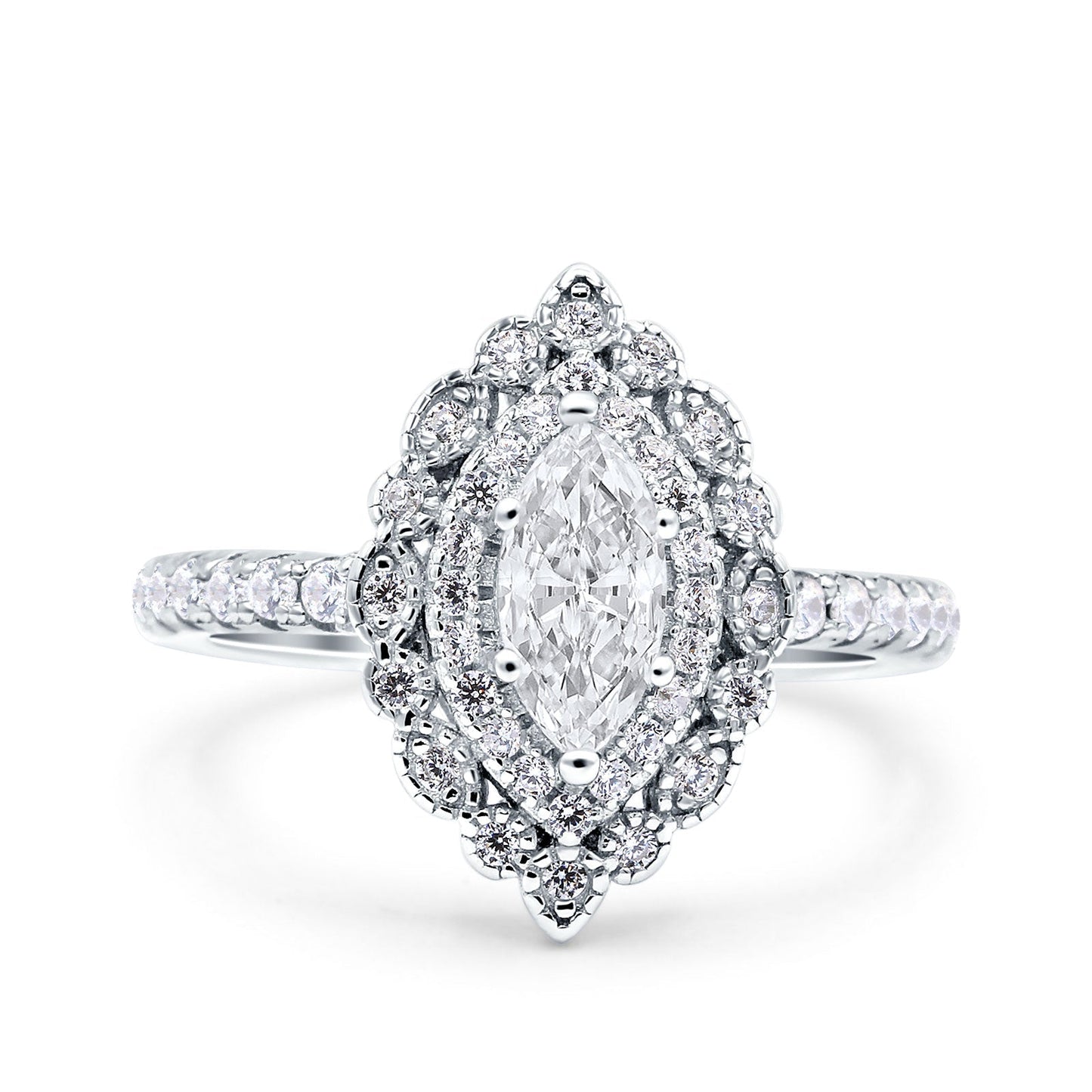 Vintage Style Solitaire Accent Marquise Wedding Ring Simulated Cubic Zirconia