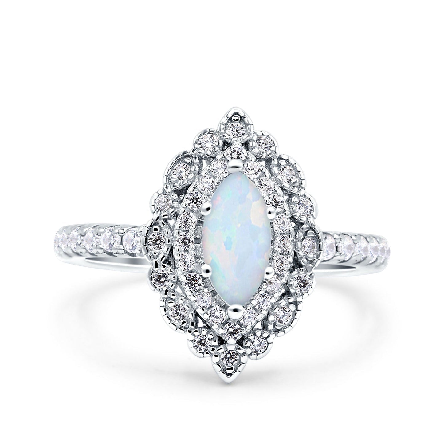 Vintage Style Solitaire Accent Marquise Wedding Ring Lab Created White Opal