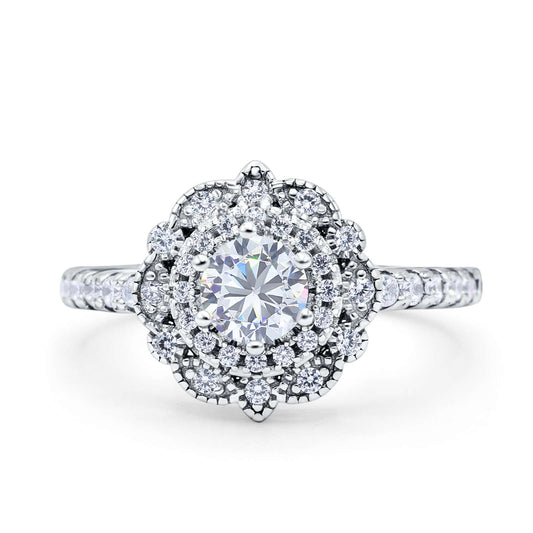 Vintage Style Solitaire Accent Wedding Ring Round Simulated Cubic Zirconia