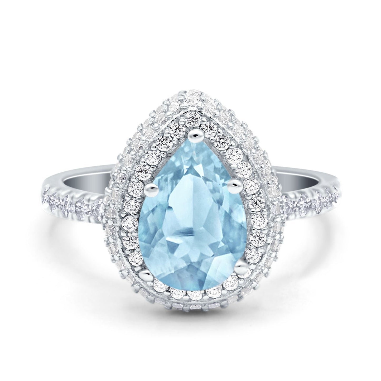 Teardrop Pear Vintage Engagement Ring Simulated Aquamarine CZ