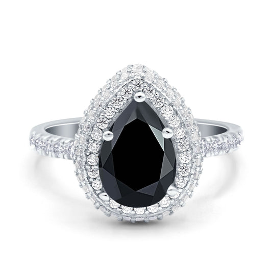 Teardrop Pear Art Deco Vintage Engagement Ring Simulated Black CZ