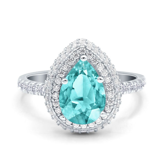 Teardrop Pear Art Deco Vintage Engagement Ring Simulated Paraiba Tourmaline CZ