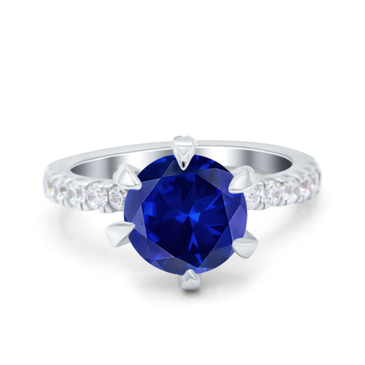 Vintage Art Deco Wedding Ring Round Simulated Blue Sapphire CZ