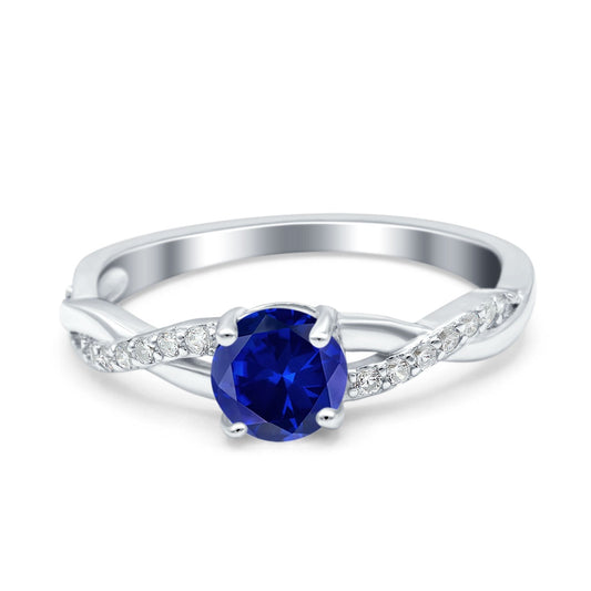 Art Deco Wedding Ring Round Simulated Blue Sapphire CZ