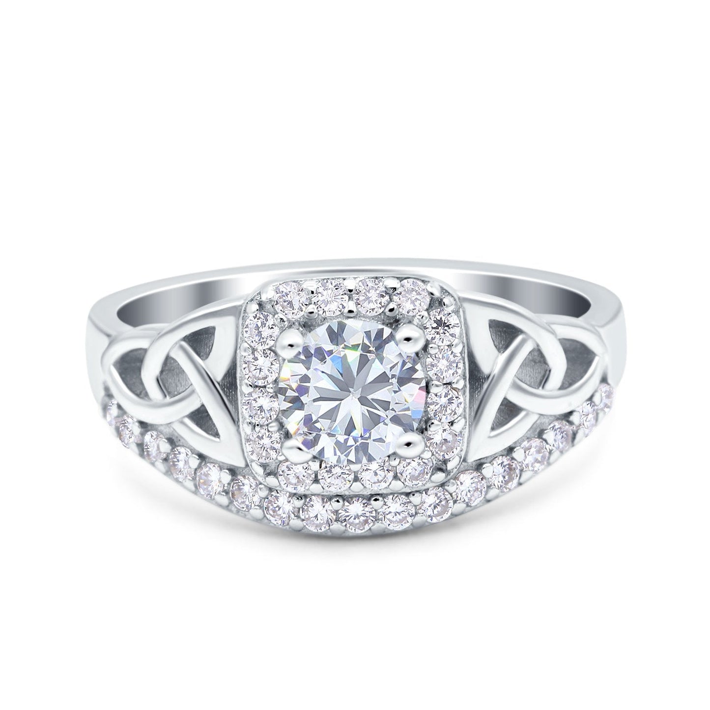 Celtic Art Deco Wedding Ring Round Simulated Cubic Zirconia