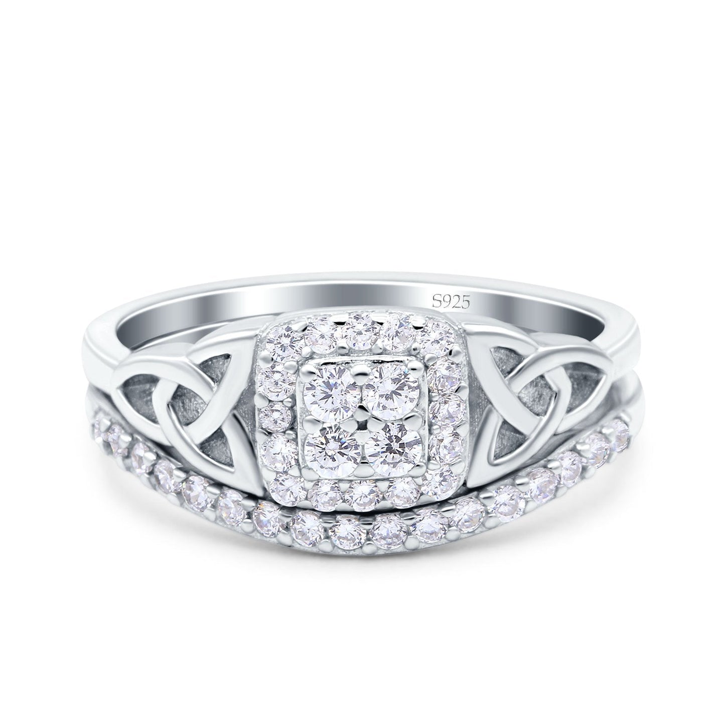 Celtic Two Piece Band Round Simulated Cubic Zirconia Engagement Ring