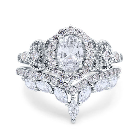 Oval Accent Vintage Simulated Cubic Zirconia Wedding Bridal Ring