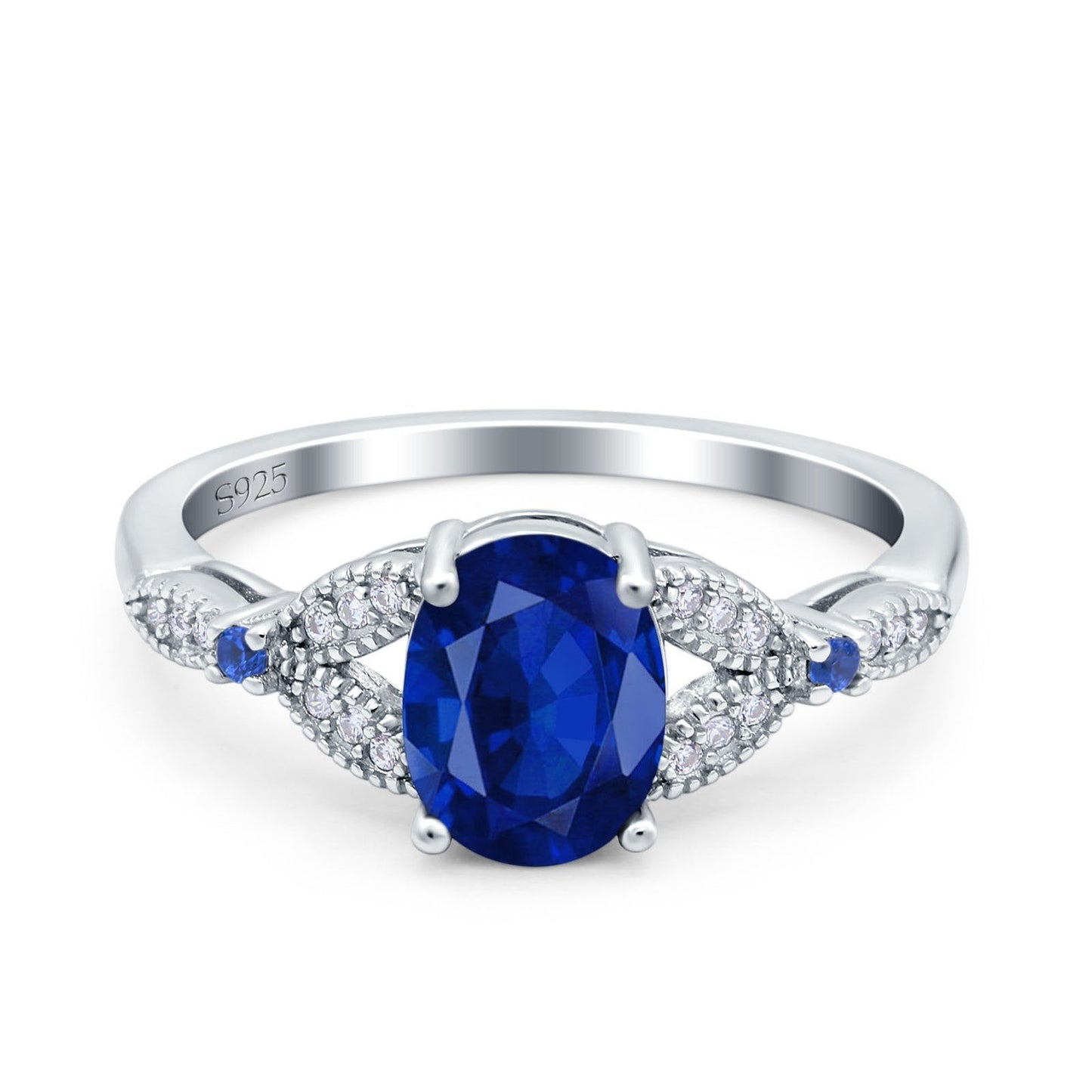 Oval Blue Sapphire Art Deco Simulated Blue Sapphire CZ Wedding Ring