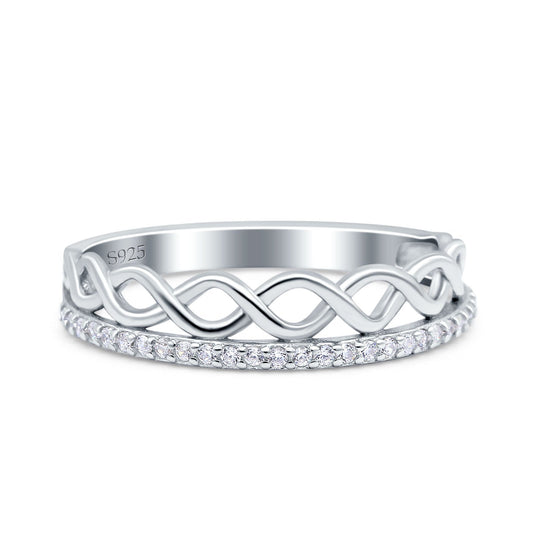 Half Eternity Infinity Twisted Shank Wedding Ring Band Simulated Cubic Zirconia