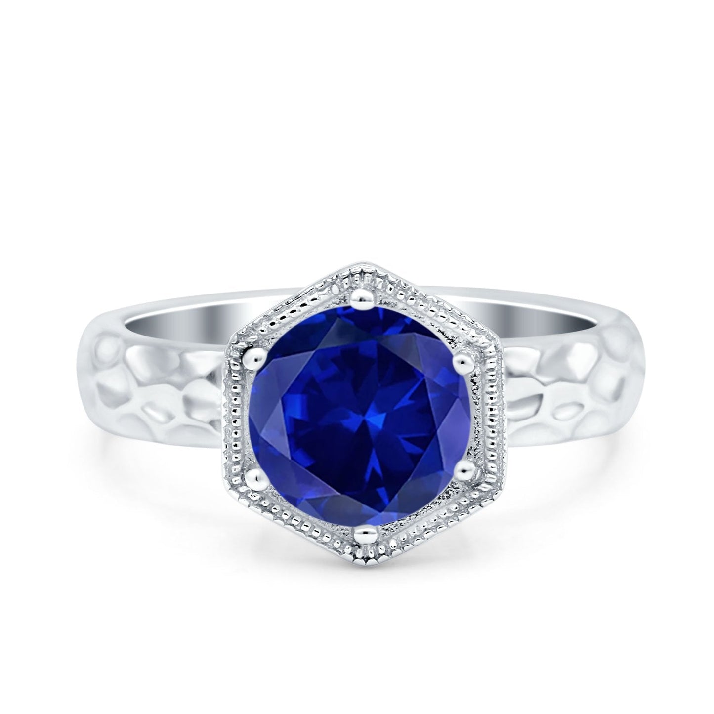 Art Deco Engagement Bridal Ring Hexagon Simulated Blue Sapphire CZ