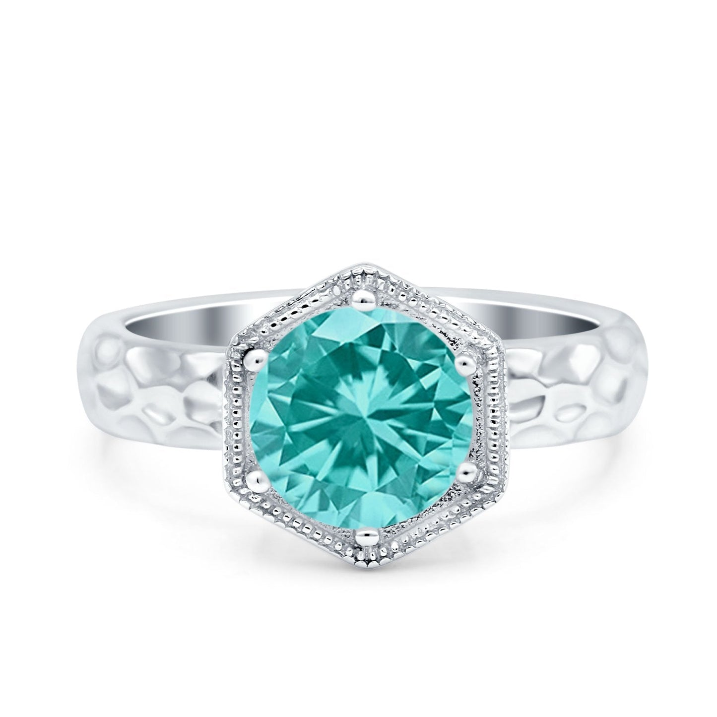 Art Deco Engagement Bridal Ring Hexagon Simulated Paraiba Tourmaline CZ