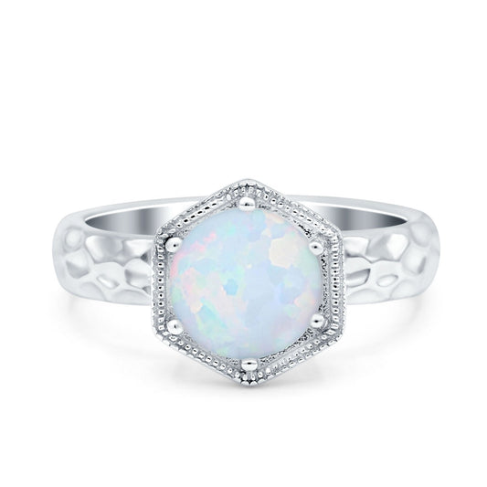 Art Deco Engagement Bridal Ring Hexagon Lab Created White Opal