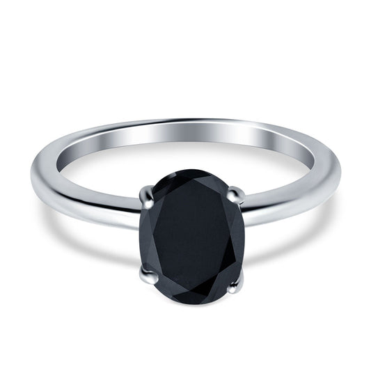 Oval Cathedral Solitaire Wedding Ring Simulated Black CZ