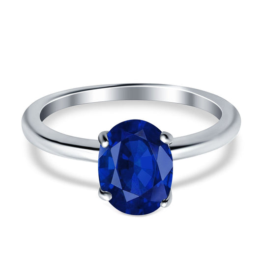 Oval Cathedral Solitaire Wedding Ring Simulated Blue Sapphire CZ