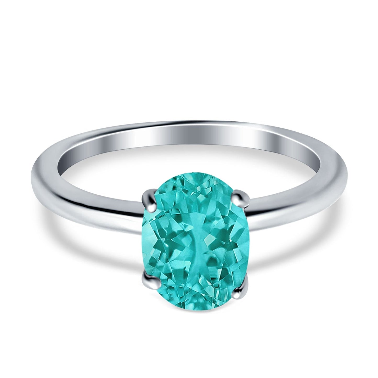 Oval Cathedral Solitaire Wedding Ring Simulated Paraiba Tourmaline CZ