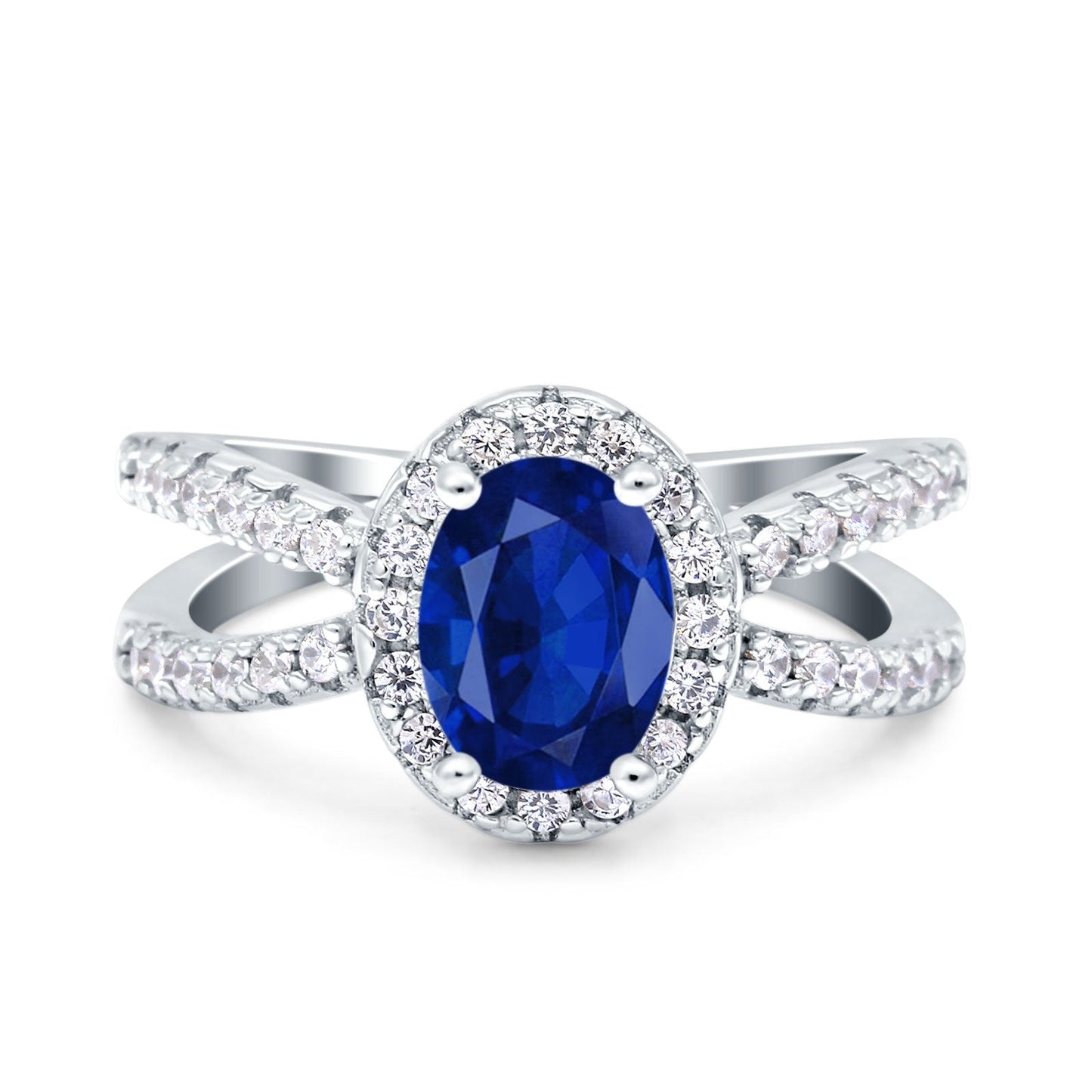 Art Deco Oval Blue Sapphire CZ Engagement Ring