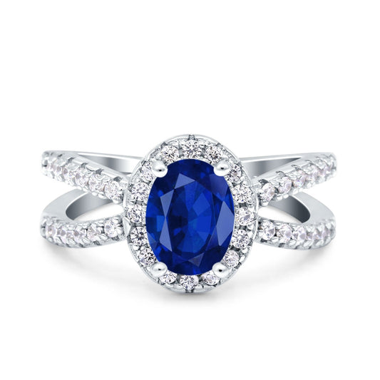 Art Deco Oval Blue Sapphire CZ Engagement Ring