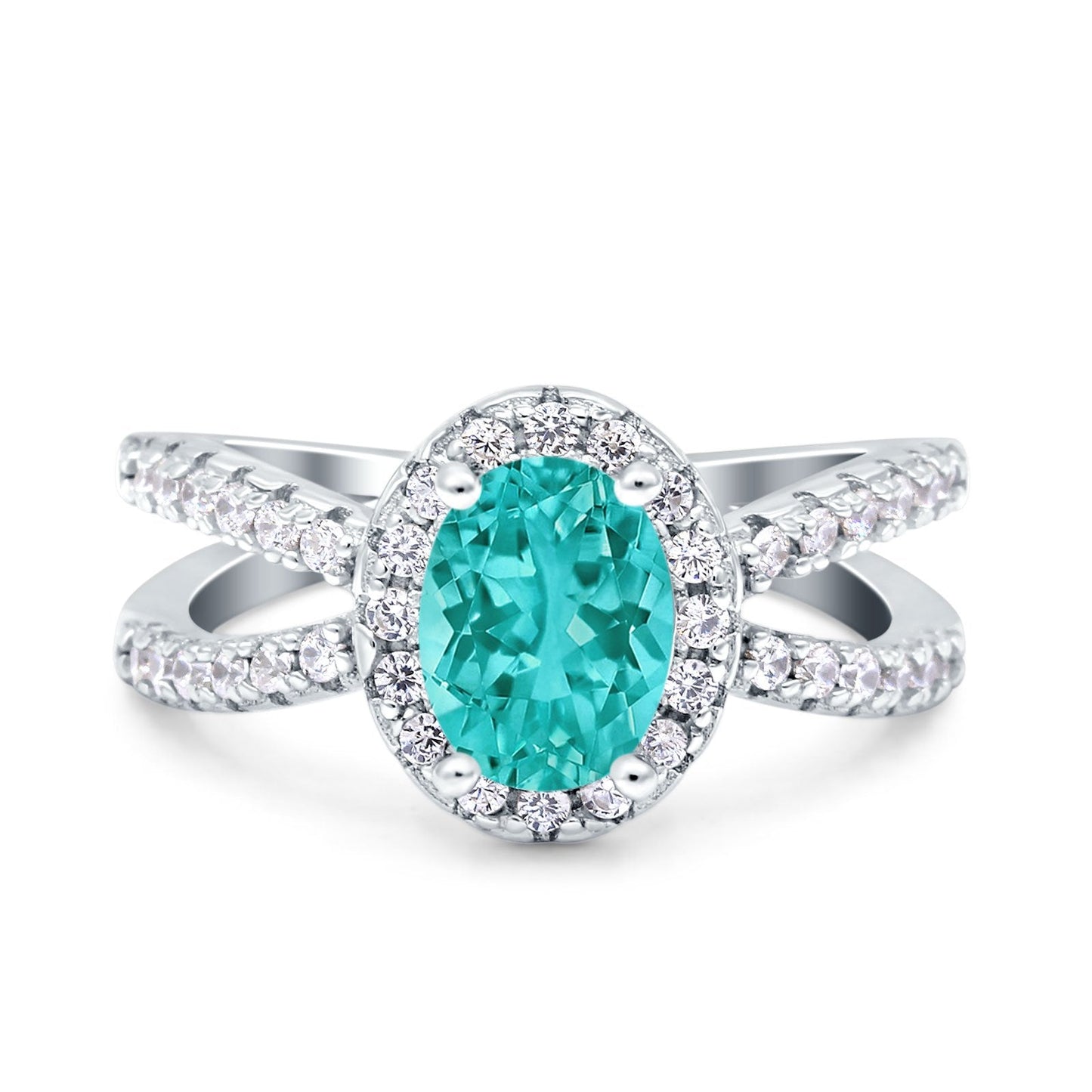 Art Deco Oval Paraiba Tourmaline CZ Engagement Ring