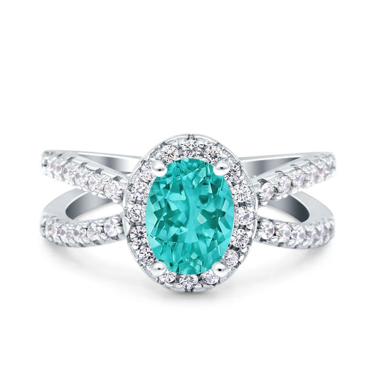 Art Deco Oval Paraiba Tourmaline CZ Engagement Ring