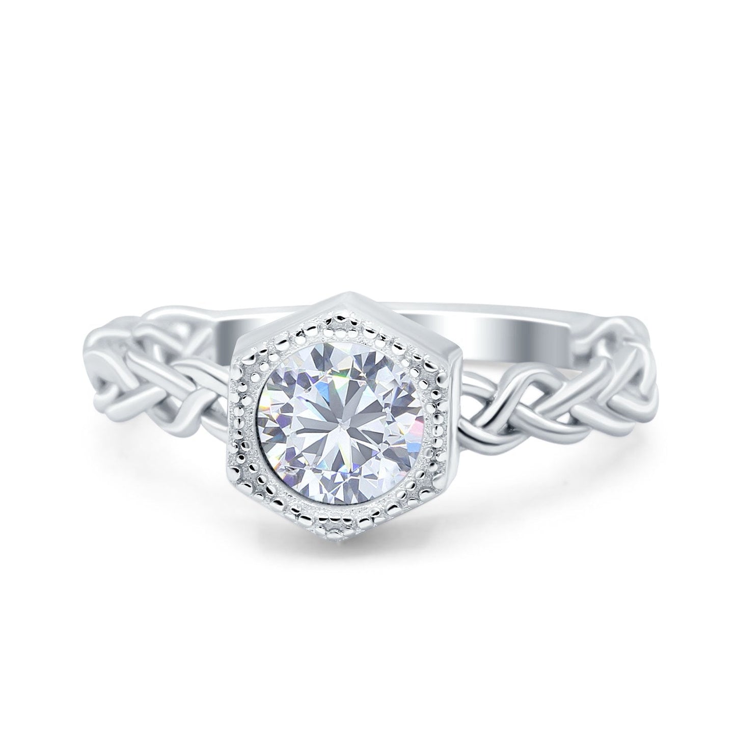 Art Deco Hexagon Round Cubic Zirconia Engagement Ring