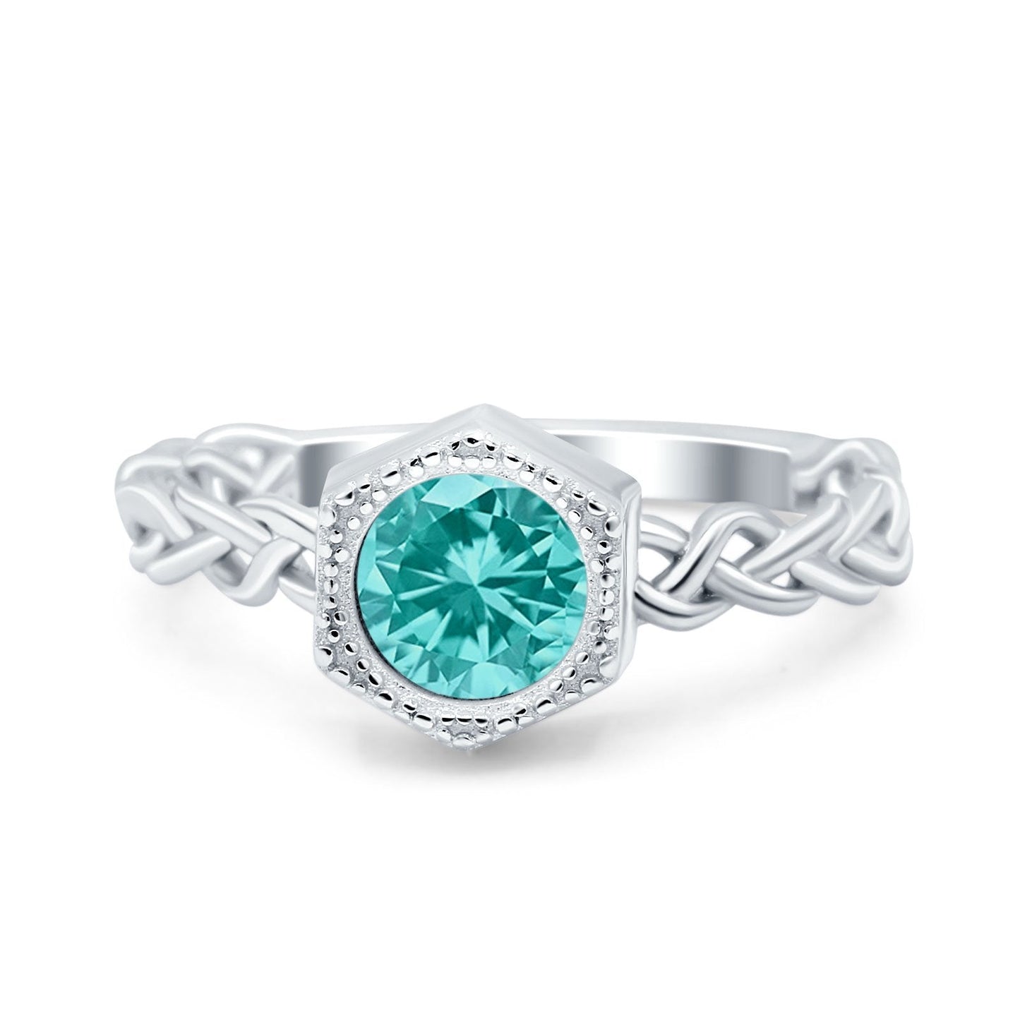 Art Deco Hexagon Round Paraiba Tourmaline CZ Engagement Ring