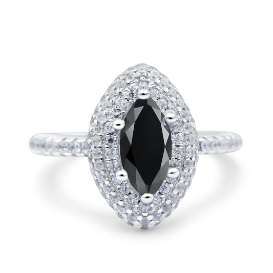 Halo Art Deco Marquise Wedding Ring Simulated Black CZ