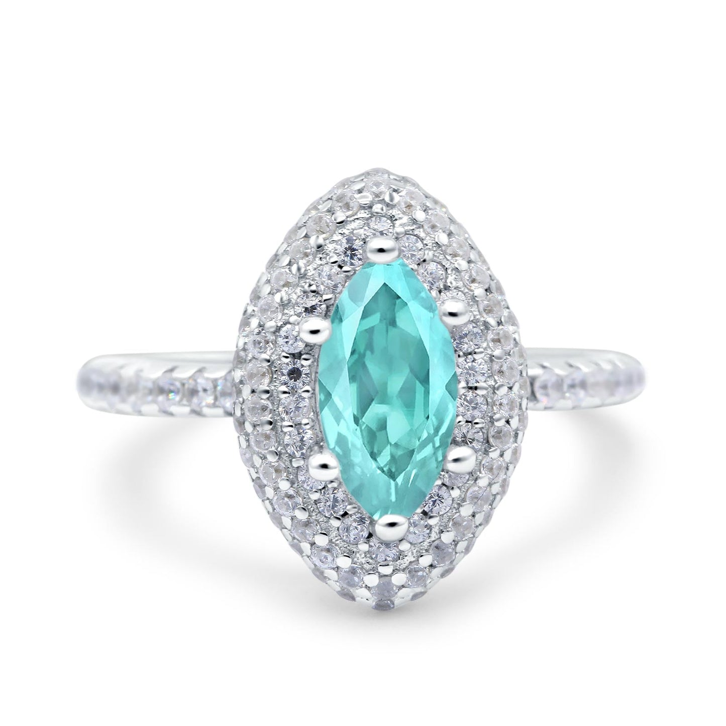 Halo Art Deco Marquise Wedding Ring Simulated Paraiba Tourmaline CZ