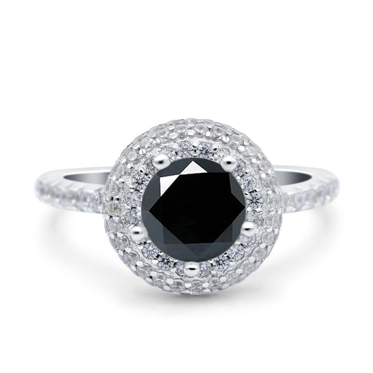 Halo Art Deco Wedding Ring Round Simulated Black CZ