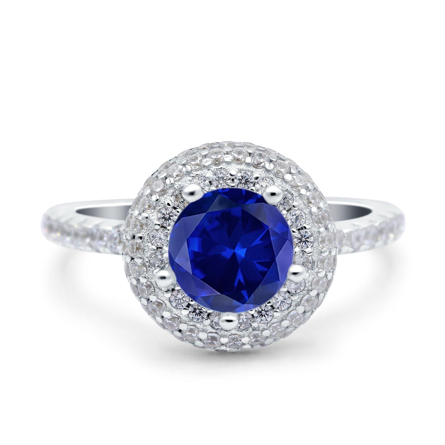 Halo Art Deco Wedding Ring Round Simulated Blue Sapphire CZ