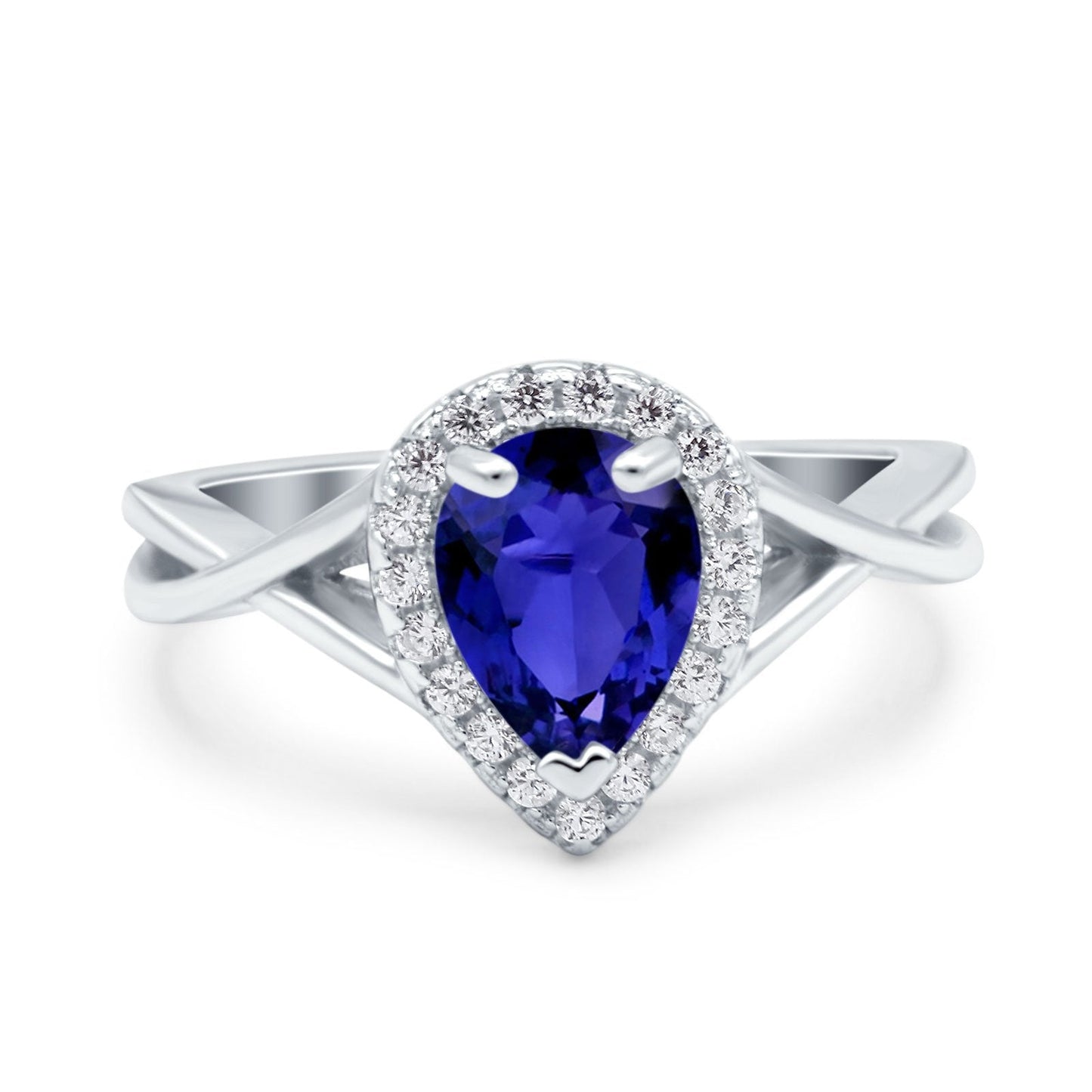 Teardrop Pear Twist Infinity Shank Simulated Blue Sapphire CZ Wedding Ring