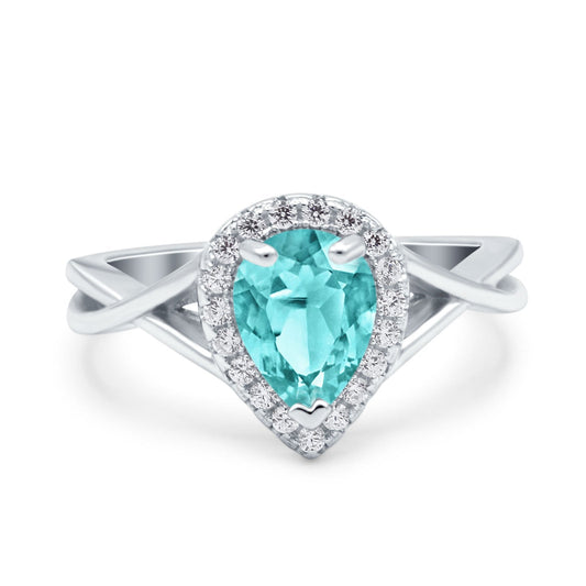 Teardrop Pear Twist Infinity Shank Simulated Paraiba Tourmaline CZ Wedding Ring