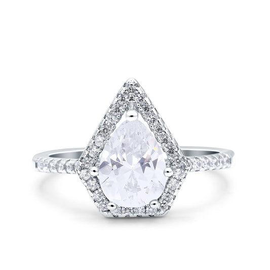 Halo Art Deco Solitaire Accent Pear Wedding Bridal Ring Simulated Cubic Zirconia