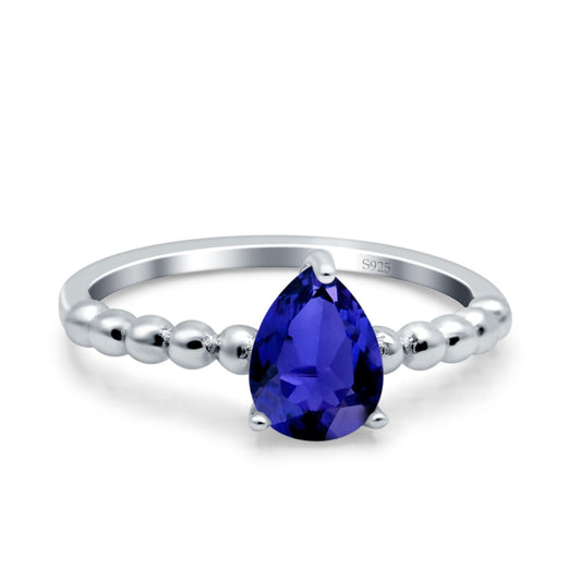 Teardrop Art Deco Pear Wedding Ring Simulated Blue Sapphire CZ