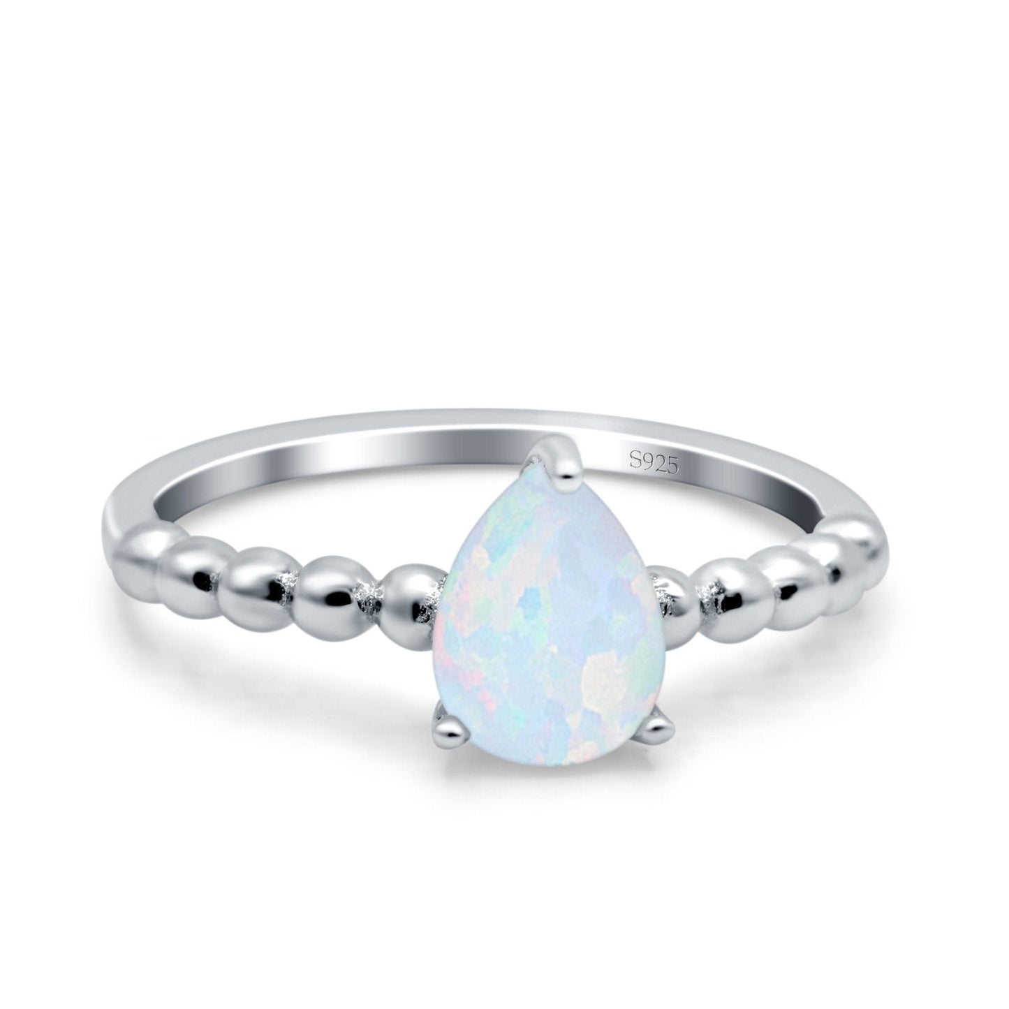 Teardrop Art Deco Pear Wedding Ring Lab Created White Opal