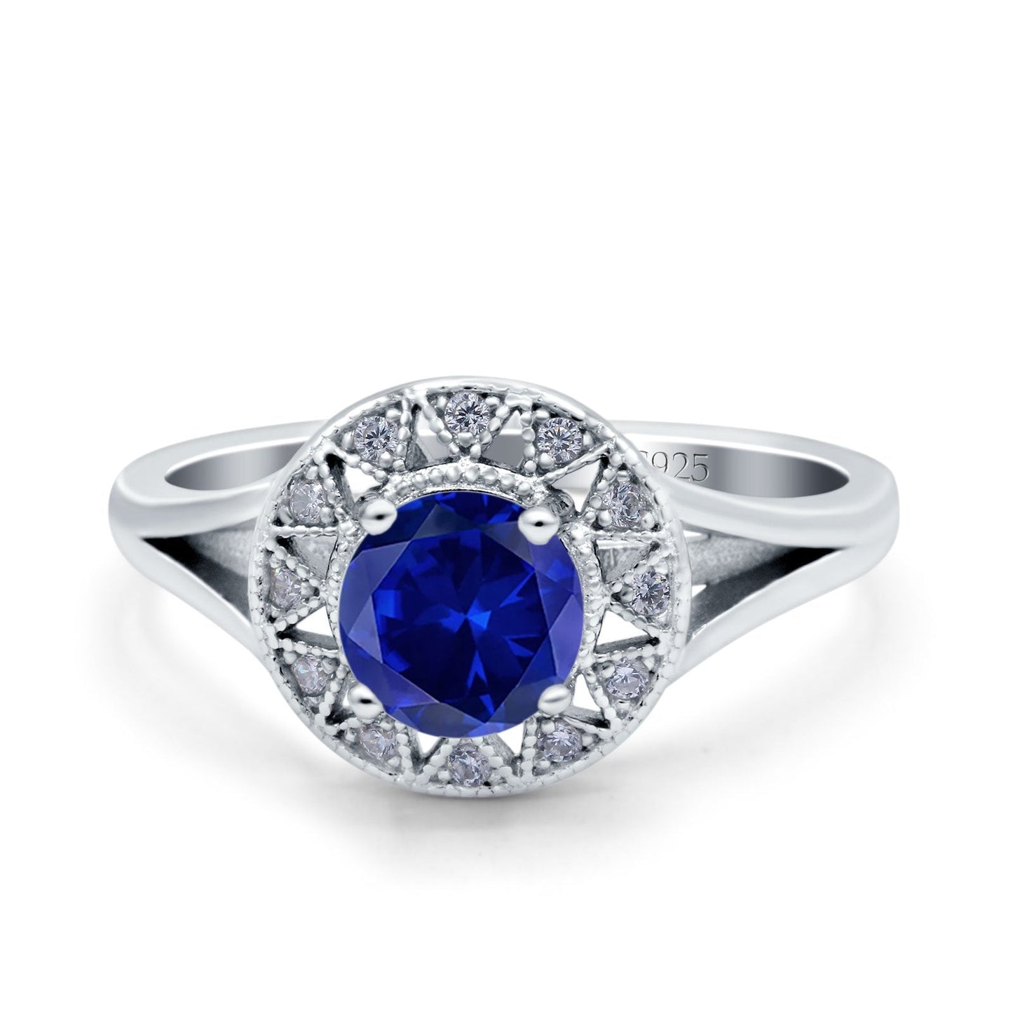 Celtic Halo Engagement Ring Round Simulated Blue Sapphire CZ