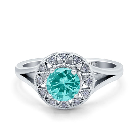 Celtic Halo Engagement Ring Round Simulated Paraiba Tourmaline CZ